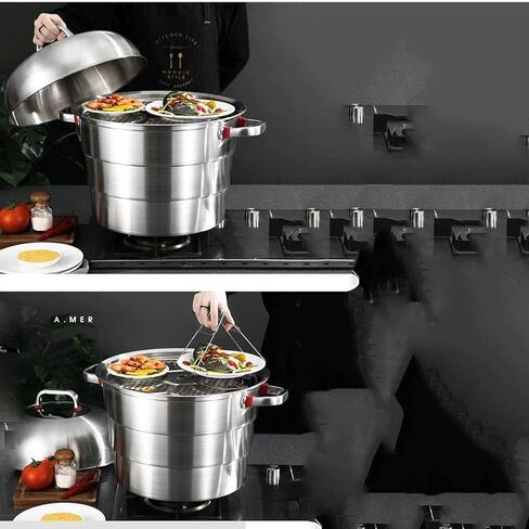WANGLIN 3-Tier Stainless Steel Steamer Pot Multi-Layer Boiler Pot with Tempered Glass Lid, Cookware Pot with 2 Steaming, in Kuwait