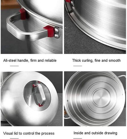 WANGLIN 3-Tier Stainless Steel Steamer Pot Multi-Layer Boiler Pot with Tempered Glass Lid, Cookware Pot with 2 Steaming, in Kuwait
