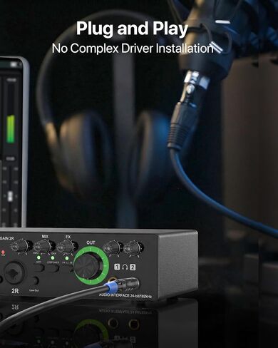 واجهة صوت 4x4 USB-C لأجهزة الكمبيوتر الشخصية وأجهزة Mac - تسجيل استوديو 24 بت/192 كيلو هرتز، 4 مدخلات كومبو (XLR/TRS)، 4 مخارج TRS، طاقة فانتوم 48 فولت، تأثيرات FX للبودكاست/البث (أسود غير لامع) in Kuwait