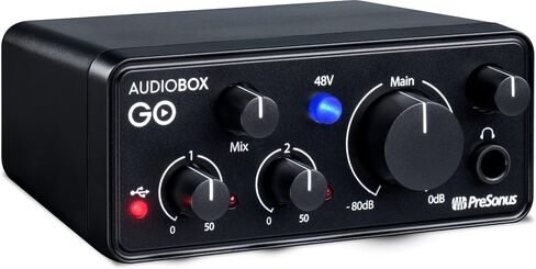 PreSonus AudioBox GO USB-C Recording Bundle with Condenser Microphone Studio Headphones Boom Stand Pop Filter XLR Cable and Studio One Music Production Software in Kuwait