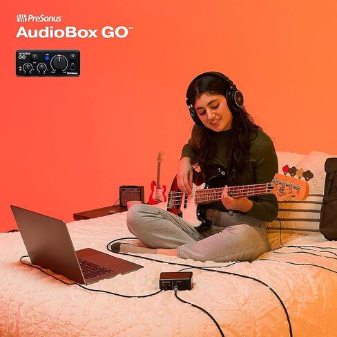 PreSonus AudioBox GO USB-C Recording Bundle with Condenser Microphone Studio Headphones Boom Stand Pop Filter XLR Cable and Studio One Music Production Software in Kuwait
