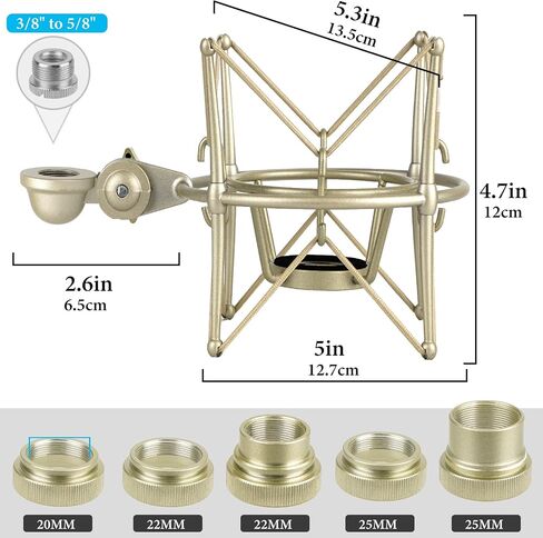 GEEKRIA for Creators Microphone Shock Mount Compatible with AKG P120, P220, Perception 220 P420, P820, P8207, Mic Anti-Vibration Suspension Adapter Clamp Mic Holder Clip (Champagne/Metal) in Kuwait
