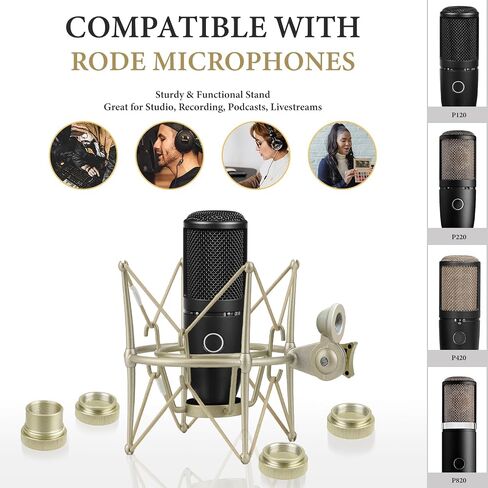 GEEKRIA for Creators Microphone Shock Mount Compatible with AKG P120, P220, Perception 220 P420, P820, P8207, Mic Anti-Vibration Suspension Adapter Clamp Mic Holder Clip (Champagne/Metal) in Kuwait