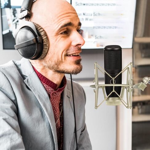 GEEKRIA for Creators Microphone Shock Mount Compatible with AKG P120, P220, Perception 220 P420, P820, P8207, Mic Anti-Vibration Suspension Adapter Clamp Mic Holder Clip (Champagne/Metal) in Kuwait