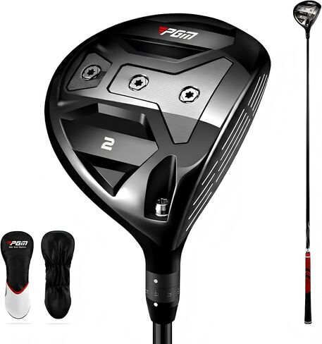 PGM Right Handed 2 Wood Golf Club للرجال، 44 بوصة مكتشف الممر مع وجه 260cc DAT55G Ti، تاج كربون وخرطوم قابل للتعديل (11°-15°) للدقة in Kuwait