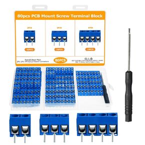80pcs 5mm 0.2" Pitch PCB Mount Screw Terminal Block Connector, 2Pin 3Pin & 4Pin PCB Terminals Blocks 300V 10A for 22-14AWG Cable, tinned Brass Conductor Circuit-Board Mount Screw terminals in Kuwait