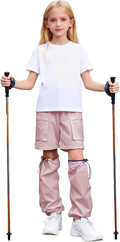 Girls Hiking Cargo Pants Waterproof Convertible Zip-Off Outdoor Kids Baggy Pants in Kuwait