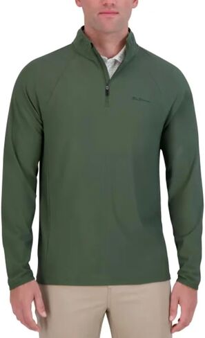 قميص Ben Sherman Sport الرجالي النشط القابل للتمدد بسحاب 1/4 كم طويل (الولايات المتحدة، ألفا، متوسط، عادي، عادي، أخضر) in Kuwait