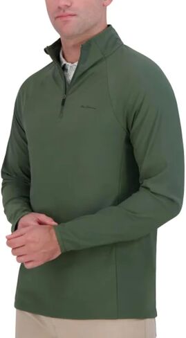 قميص Ben Sherman Sport الرجالي النشط القابل للتمدد بسحاب 1/4 كم طويل (الولايات المتحدة، ألفا، متوسط، عادي، عادي، أخضر) in Kuwait