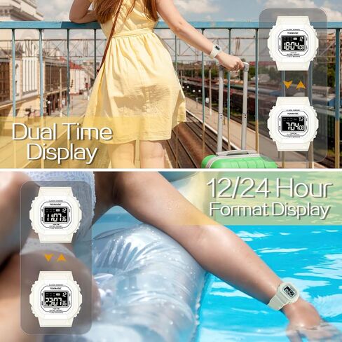 10 ATM Water Resistant Sports Watch for Women and Girls Swimming and Diving, Alarm Clock, Stopwatch, Timer, Dual Time, Calendar, 12 and 24 Hour Format Switchable in Kuwait