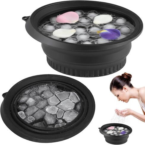 Silicone Face Bowl for Ice, 10.39 in Portable Facial Plunge Basin, Foldable and Angled Design for Cold Therapy and Skin Care, Safe Material Skin Care Basin, Black in Kuwait