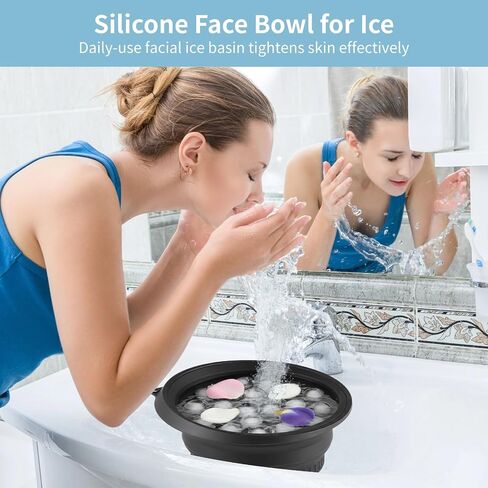 Silicone Face Bowl for Ice, 10.39 in Portable Facial Plunge Basin, Foldable and Angled Design for Cold Therapy and Skin Care, Safe Material Skin Care Basin, Black in Kuwait