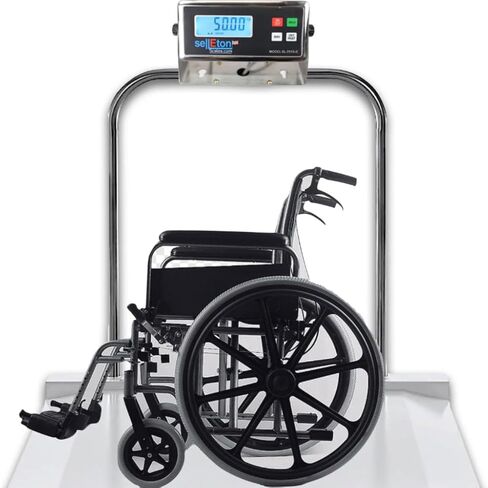 SellEton SL-Wheelchair-1k منصة ميزان الكرسي المتحرك المصنوعة من الألومنيوم للخدمة الشاقة 1000 رطل × 0.2 رطل - مقياس كرسي الطبل مع منصة ألمنيوم مزدوجة المنحدر - موازين محمولة للأطباء (مستوردة) in Kuwait