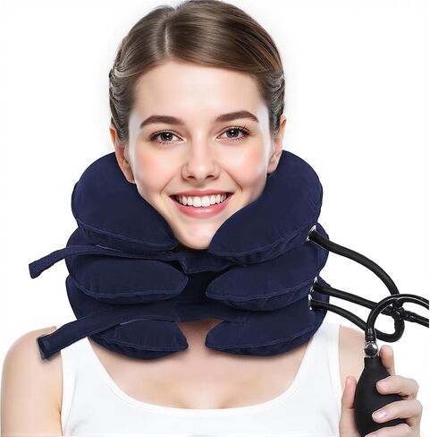 Neck Stretcher, Cervical Traction Device, Neck Traction Device for Neck Pain Relief, Adjustable Inflatable Neck Stretcher Cervical Traction and Neck Brace, Neck Decompression Home Use (Blue) in Kuwait