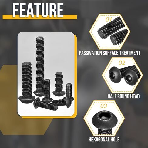 DTGN #10-32x1/2 Button Head Socket Cap Screws - 50Pack - Good for Road Bicycle, Mountain Bike, Auto, Motorcycle - 304 Stainless Steel Whitewashed - Hex Socket Drive Fasteners in Kuwait