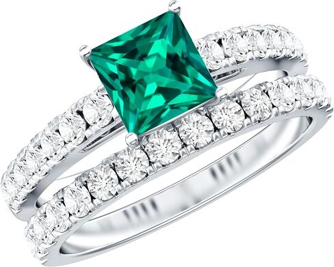 مختبر معتمد نمت Emisald Moissanite Bridal Ring ، جودة AAAA ، خاتم الخطوبة مع فرقة الزفاف - جاهزة للهدية in Kuwait