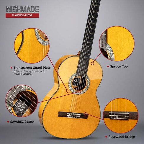 Wishmade Thin Body Acoustic-Electric Guitar, 39 Inch Nylon String Guitar for Beginner Adults -Natural in Saudi Arabia
