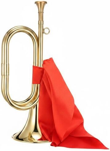 Small Brass Cavalry Trumpet Thick-Walled Brass Bugle Bright Sound Band Instrument, Gold With Red Cloth in Kuwait