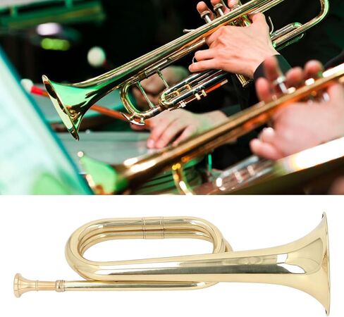 C Key Spanish Bugle Brass Cavalry Trumpet, Beginner Brass Trumpet, Lacquer Gold Finish with 11cm Mouthpiece, Ergonomic Design for Marching Band and Orchestral Use in Kuwait