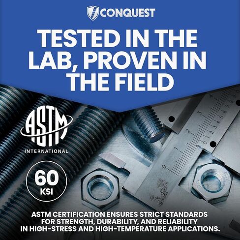 Conquest A307 قضيب ملولب مجلفن بالغمس الساخن 1/2 بوصة - 13 × 12 بوصة (8 عبوات) - قضبان ذات خيوط خشنة - تم تصنيعها وفقًا لمعايير ASTM A307 in Kuwait
