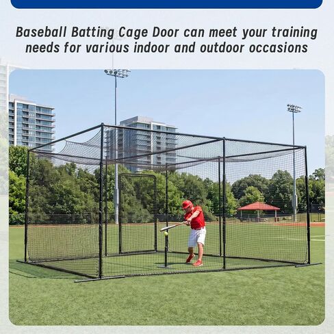 Baseball Batting Cage Door 2.8ft x 6.3ft Heavy-Duty Steel Frame Freestanding Entry Gate for Baseball & Softball Practice Cages, Easy Installation for Backyard, School & Training Facilities | Heavy-duty steel, rustproof coating, HDPE netting, easy DIY inst in Kuwait