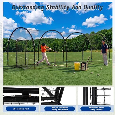 Baseball Batting Cage Door 2.8ft x 6.3ft Heavy-Duty Steel Frame Freestanding Entry Gate for Baseball & Softball Practice Cages, Easy Installation for Backyard, School & Training Facilities | Heavy-duty steel, rustproof coating, HDPE netting, easy DIY inst in Kuwait