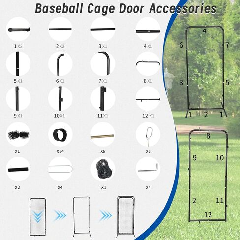Baseball Batting Cage Door 2.8ft x 6.3ft Heavy-Duty Steel Frame Freestanding Entry Gate for Baseball & Softball Practice Cages, Easy Installation for Backyard, School & Training Facilities | Heavy-duty steel, rustproof coating, HDPE netting, easy DIY inst in Kuwait