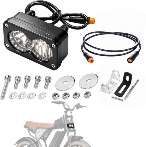 مصباح أمامي LED لـ Ridstar Q20، Ebike Light 3 Pin 20W 2000LM 6000-6500K فائق السطوع مقاوم للماء IP68 طقم ترقية التوصيل والتشغيل لركوب الليل لحماية الدراجة الإلكترونية على الطرق الوعرة in Kuwait