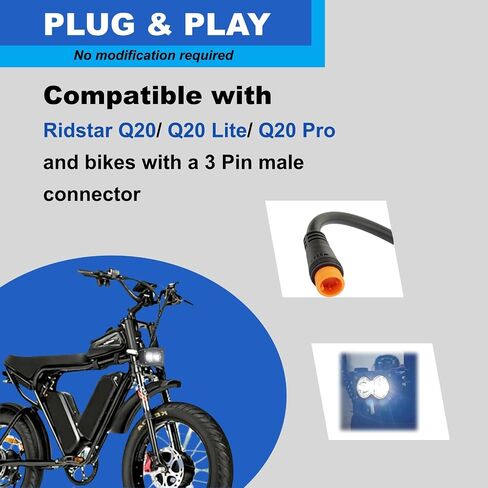 مصباح أمامي LED لـ Ridstar Q20، Ebike Light 3 Pin 20W 2000LM 6000-6500K فائق السطوع مقاوم للماء IP68 طقم ترقية التوصيل والتشغيل لركوب الليل لحماية الدراجة الإلكترونية على الطرق الوعرة in Kuwait