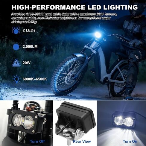 مصباح أمامي LED لـ Ridstar Q20، Ebike Light 3 Pin 20W 2000LM 6000-6500K فائق السطوع مقاوم للماء IP68 طقم ترقية التوصيل والتشغيل لركوب الليل لحماية الدراجة الإلكترونية على الطرق الوعرة in Kuwait