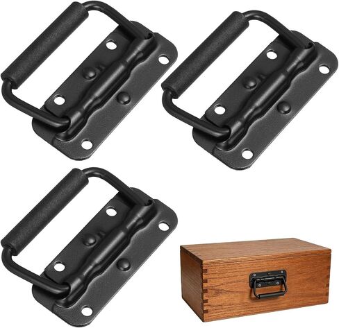 4pcs Spring Loaded Surface Mount Grab Handles Stainless Steel Folding Pull Handles with Four Holes Design for Crates and Cases Easy Installation Stable Black in Kuwait