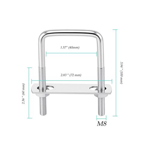 15 PCS Square U Bolts 1.57 inch Wide, M8 x 40 x 100 mm Carbon Steel Galvanized U Bolts with Nut Plate, Industrial Supplies Accessories for Boat, Trailer, Tube in Kuwait