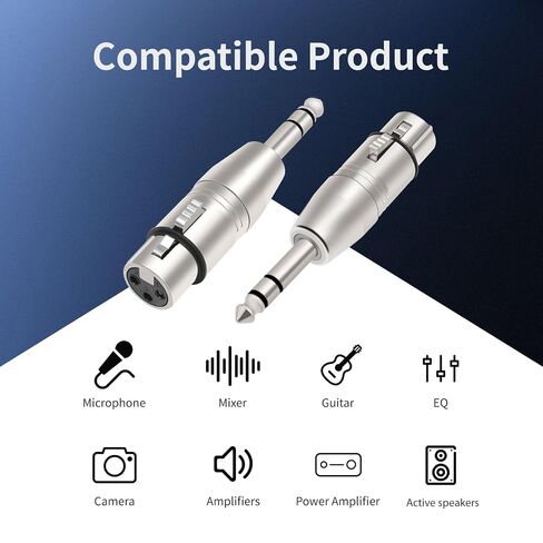 XLR 3-Pin أنثى إلى محول متوازن 1/4 TRS ذكر، محول صوت مع قابس سبيكة عالي التحمل، 3-Pin XLR نقل إشارة متوازن، محول متين لمعدات الاستوديو والمسرح 3 عبوات in Kuwait