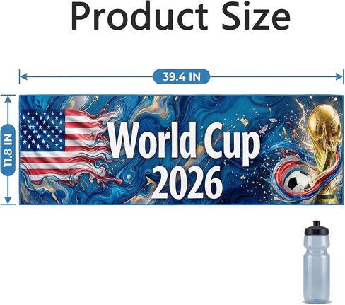 الولايات المتحدة الأمريكية 2026 منشفة تبريد كرة القدم قطعة واحدة، منشفة عنق وطنية تجريدية فنية سائلة مع تصميم كأس البطولة، ألياف دقيقة سريعة الجفاف وقابلة للتنفس، 39.4 × 11.8 بوصة in Kuwait
