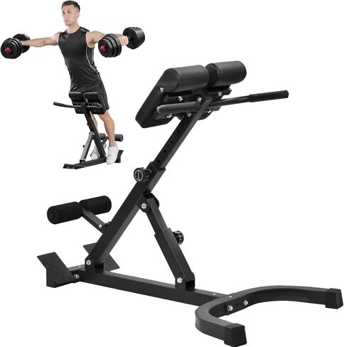 Roman Chair Hyperextension Bench, Adjustable Back Extension Machine, Heavy Duty Foldable Hyperextension Bench for Core, Glutes and Lower Back Training in Kuwait