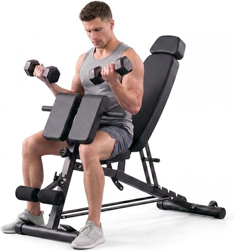 NEWBULIG Adjustable Weight Bench for Home Gym, 660 LBS Workout Bench Press | Flat Incline Decline Sit Up Foldable Work Out Press Chest Machine with Leg Extension, Preacher Pad & 2 Wheels in Kuwait