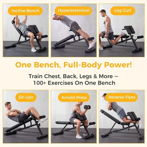 NEWBULIG Adjustable Weight Bench for Home Gym, 660 LBS Workout Bench Press | Flat Incline Decline Sit Up Foldable Work Out Press Chest Machine with Leg Extension, Preacher Pad & 2 Wheels in Kuwait