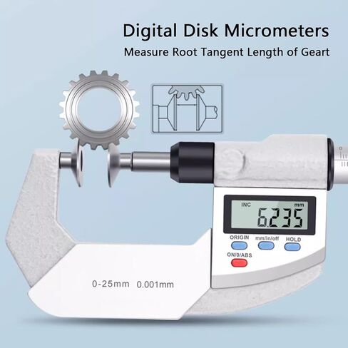 Digital Disk Micrometers with 0-1"/25mm Measuring Range, 0.00005"/0.001 mm Resolution, Metric/Inch, Measure Root Tangent Length of Gear in Kuwait