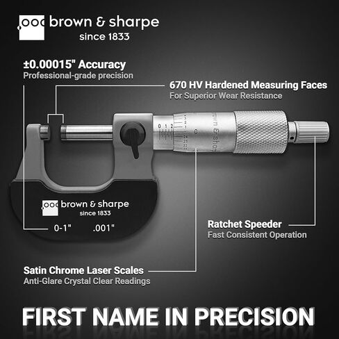 مقياس ميكرومتر خارجي من Brown & Sharpe 0–1 بوصة، أدوات ميكانيكية ميكرومترية دقيقة، تخرج 0.001 بوصة، وجوه قياس كربيد، توقف السقاطة، غلاف كروم ساتان لقياس موثوق وقراءة واضحة in Kuwait