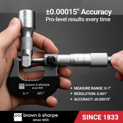 مقياس ميكرومتر خارجي من Brown & Sharpe 0–1 بوصة، أدوات ميكانيكية ميكرومترية دقيقة، تخرج 0.001 بوصة، وجوه قياس كربيد، توقف السقاطة، غلاف كروم ساتان لقياس موثوق وقراءة واضحة in Kuwait