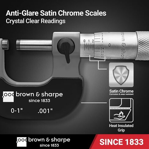 مقياس ميكرومتر خارجي من Brown & Sharpe 0–1 بوصة، أدوات ميكانيكية ميكرومترية دقيقة، تخرج 0.001 بوصة، وجوه قياس كربيد، توقف السقاطة، غلاف كروم ساتان لقياس موثوق وقراءة واضحة in Kuwait