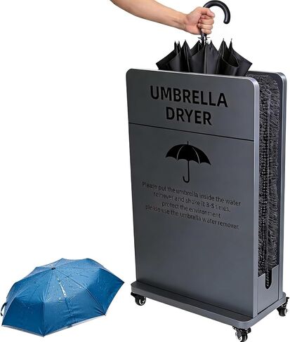 Umbrella Dryer Stand, Commercial Umbrella Rainwater Remover Drying Machine with Wheels, Umbrellas Rack Water Absorbing with 3L Water Tray & Absorbent Pads, for Hotels, Malls, Bank, School in Kuwait