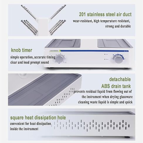 Lab Electric Drying Rack, Test Tube Bottle Drying Machine with 12 Duct, Adjustable Temperature 0~85℃ and 0~1H Timing, Dry Evenly, No Residual Water Stains, for Glass Test Tube in Kuwait