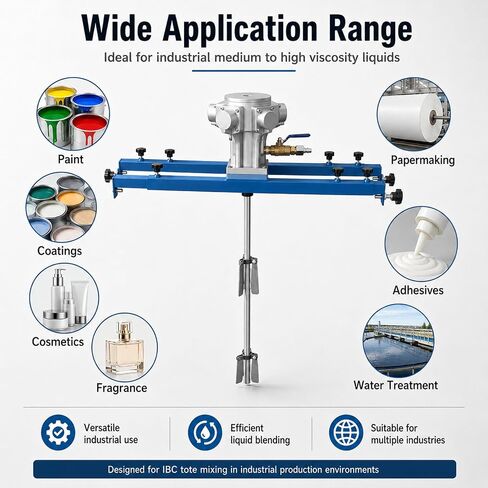 Pneumatic IBC Tote Mixer, 1 HP Air-Powered Agitator, 0-1300 RPM Industrial Mixer with 28.3-47.2 in Adjustable Crossbar, 304 Stainless Steel Shaft & 9.84 in Impeller for 1-5000 cP Material Viscosity in Kuwait