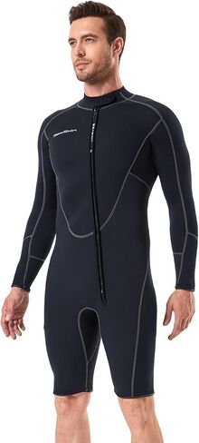 Seaskin Long Sleeve Shorty Wetsuit for Mens 3mm Neoprene Front Zipper Diving Suits in Kuwait