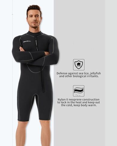 Seaskin Long Sleeve Shorty Wetsuit for Mens 3mm Neoprene Front Zipper Diving Suits in Kuwait