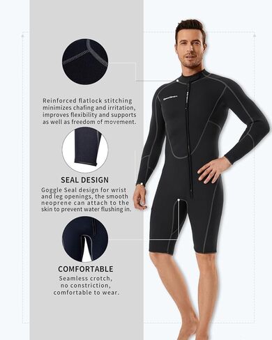Seaskin Long Sleeve Shorty Wetsuit for Mens 3mm Neoprene Front Zipper Diving Suits in Kuwait