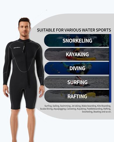 Seaskin Long Sleeve Shorty Wetsuit for Mens 3mm Neoprene Front Zipper Diving Suits in Kuwait