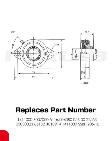 3018919 1411000 3007000 Bearing, 1in Dia,2 Hole Flange Metal Fit for SaltDogg SB205 LF205 SHPE0750 SHPE100 SHPE1500 SHPE2000 Series in Kuwait