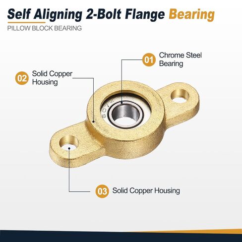 uxcell 2Pcs TF07 Pillow Block Bearings for 7mm Diameter Shaft, Self Aligning 2-Bolt Flange Bearing, Copper Housing, (ABEC 3) in Kuwait